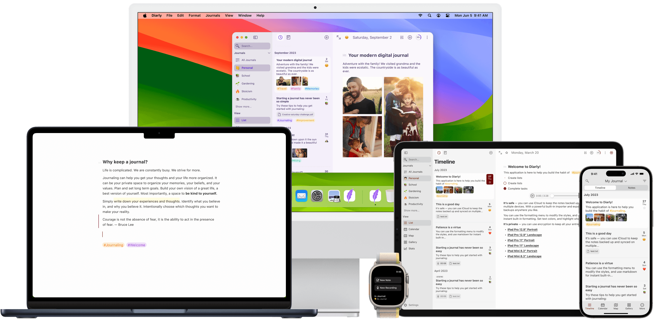 Diarly on Mac, iPad, and iPhone