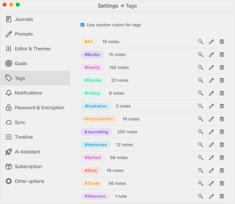 Editing tags