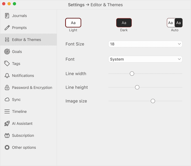 Diarly Appearance Settings